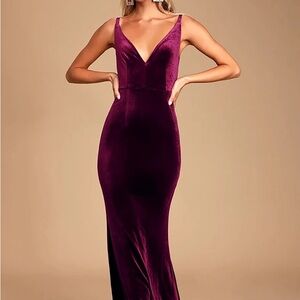 Maliya Plum Purple Velvet Mermaid Maxi Dress